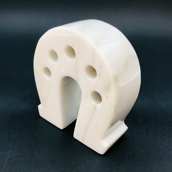 Vintage White Marble Horseshoe Pencil Holder Natural Stone Desktop Organizer - Picture 5 of 12